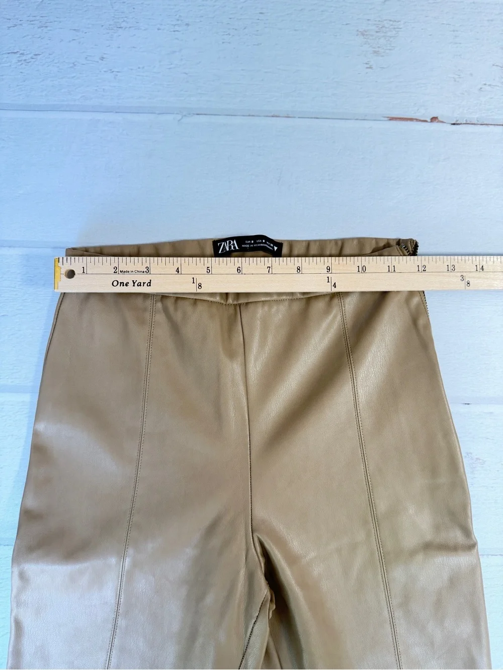 ZARA Faux Leather Pants Tan Straight Leg High Rise Size S